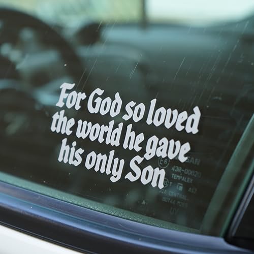 for God So Loved The World Jesus Sticker – John 3:16 Bible Verse Decal – for Cars, Laptops, Bibles – Waterproof Vinyl Size 5x2.3 (Gloss White)