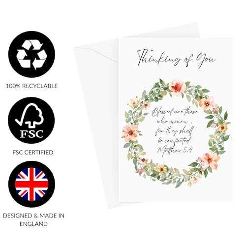 ARK & BAY Christian Sympathy Card For Men & Women of Faith | Religious Sorry For Your Loss, Thinking Of You, Sending Prayers with Cross, Bible Verse and Scripture (Thinking Of You. Matthew 5:4 Card) - color: Thinking Of You. Matthew 5:4 Card