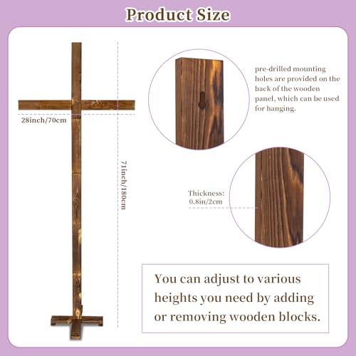 GOSR 71" Extra Large Wood Standing Cross, Wooden Wedding Arch Style