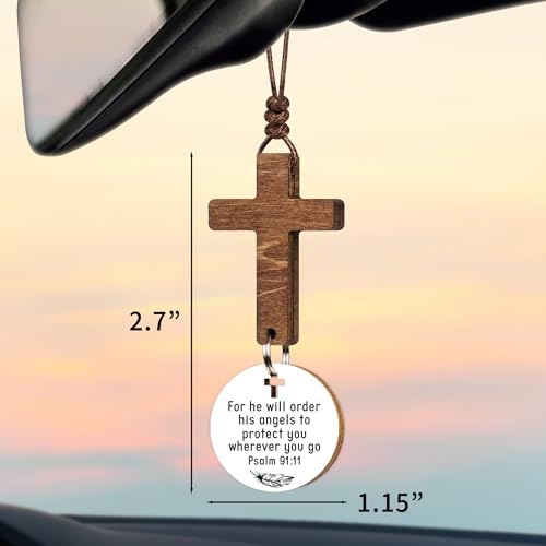 Christian Gifts for Men, Daily Bible Verse Cross for Car Mirror Hanging - color: Psalm 91:11 (White)