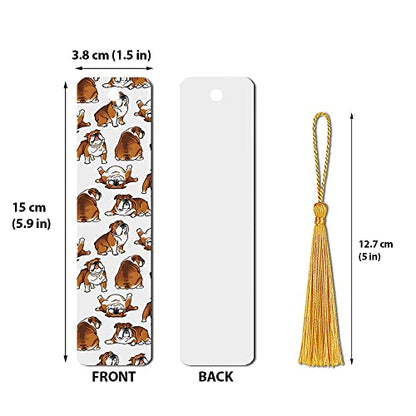 WIRESTER Set of 2 Metal Bookmarks with Light Gold Tassel for Students, Reader, Teachers, Book Lovers - English Bulldog Funny Playful Postures, Brindle Brown English Bulldog Funny Playful Postures - color: English Bulldog, Brown English Bulldog Playful