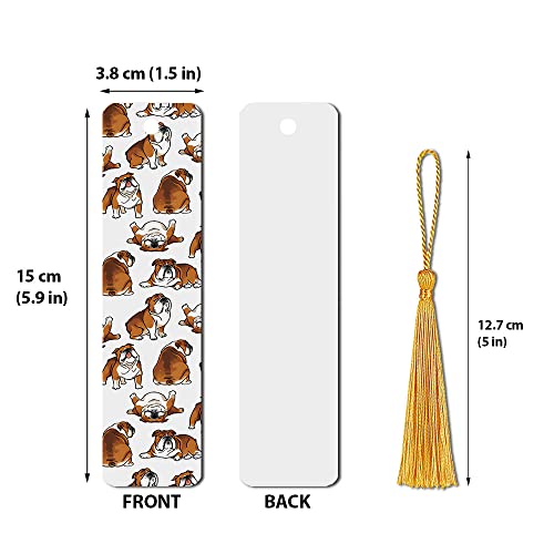 WIRESTER Set of 2 Metal Bookmarks with Light Gold Tassel for Students, Reader, Teachers, Book Lovers - English Bulldog Funny Playful Postures, Brindle Brown English Bulldog Funny Playful Postures - color: English Bulldog, Brown English Bulldog Playful