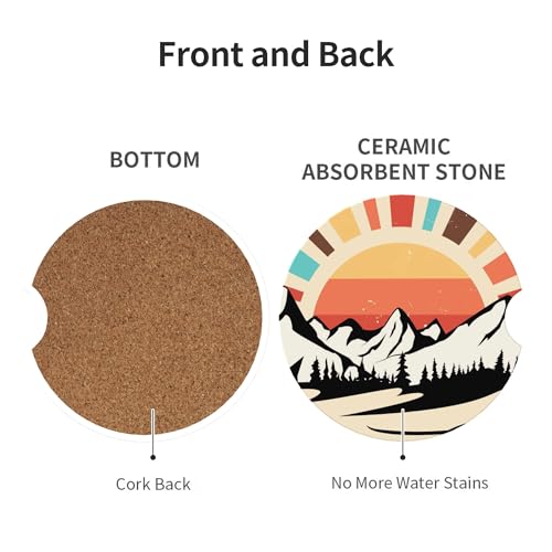 Mountain Sunset Car Cup Holder Coasters 2 Pack 2.63" for Women - color: Orange