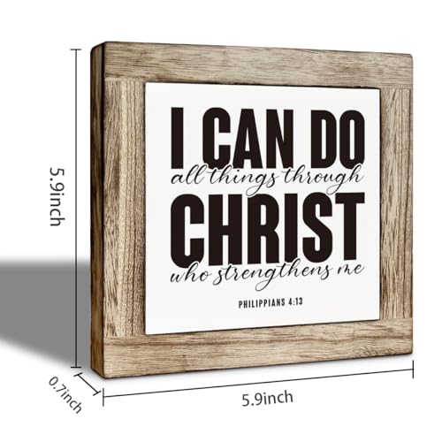 Christian Wooden Desk Decor Sign, I Can Do All Things Through Christ Who Strengthens Me, Farmhouse Bible Verse Philippians 4:13 Tabletop Sign, Inspirational Gift for Family - color: color03