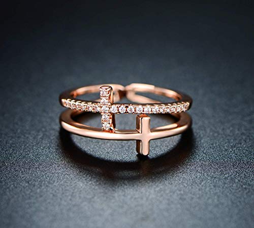 Barzel 18k Gold Plated Cubic Zirconia Double Cross Ring - color: Rose Gold