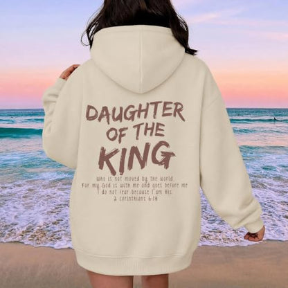 Daughter Of The King Hoodie For Women Christian Religious Hoodies Jesus Bible Verse Inspirational Hooded Sweatshirts - color: Apricot, size: Small