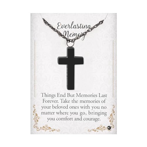 Cremation Cross Necklace for Ashes Stainless Steel Cross Urn Pendant Ashes Holder Memorial Jewelry-With Me Always - style: With Me Always-Black-Gift Box