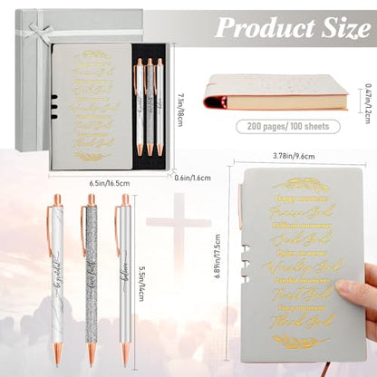 Spakon 5 Pcs Christian Gifts for Women Church Gifts Scripture Prayer Journal Religious for Women God Notebook Pen with Gift Box Scripture Notepad Bible Study Group Grad Favors - color: Grey, style: Happy Moment