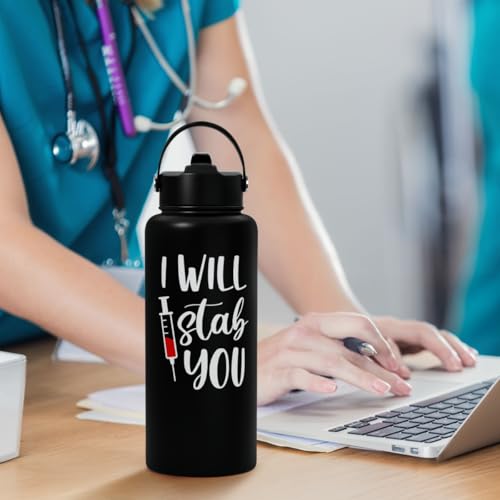 Nurse Gifts for Women - I Will Stab You Water Bottle 32oz Stainless Steel Insulated with Lid, Nurse Appreciation Gifts for Female Nurses, Christmas Birthday Nurse Week - color: Nurse 2