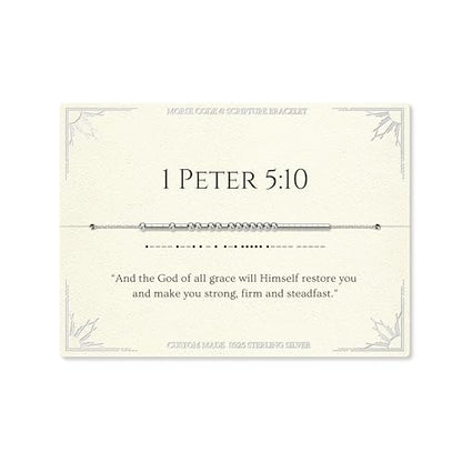 Loved Creations Morse Code Bracelets for Women, Christian Bible Verse Bracelets, Scripture S925 Sterling Silver Inspirational Faith Jewelry, Religious Gifts for Women - color: 1 Peter 5:10