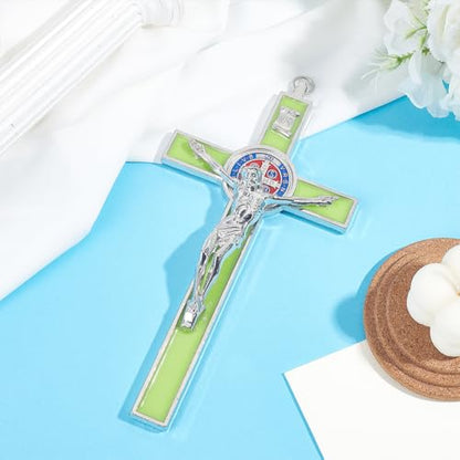 HOBBIESAY St Benedict Crucifix Wall Cross Faith Gift Metal Wall Art - color: Night Light Color