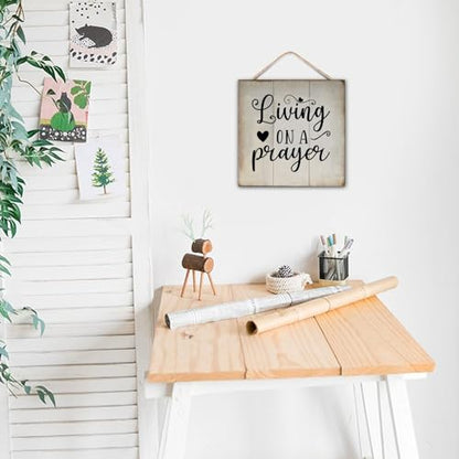 Living on A Prayer Wooden Plaque Chic Bible Verse Hanging Wooden Sign Customized Wooden Sign Girls Boys Bedroom Sign for Farmhouse Home 12x12 Inch Christian Religious Gifts - color: Log color-style-3