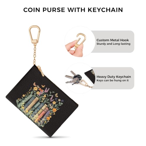 Book Flower Keychain Coin Purse for Women Small Cute Change Pouch - color: Book and Flower