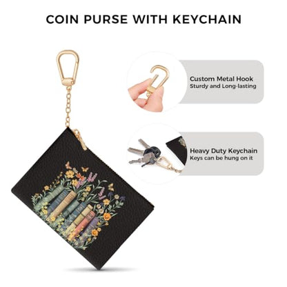Book Flower Keychain Coin Purse for Women Small Cute Change Pouch - color: Book and Flower