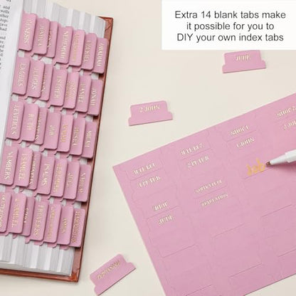 Leather Bible Tabs, Bible Tabs for Women and Men(Gold Foil Lettering) Large Print Stickers, Easy to Read and Apply, 66 Chapters & 14 Blank DIY Labels for Easy Navigation, Christian Accessories(Pink) - style: Leather Pink