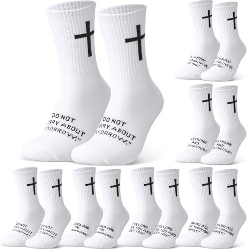 Cutecrop Christian Socks Cross Prayer Socks for Men Birthday Gift for Dad Husband Grandpa - color: White