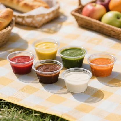 100 sets - 2 oz Jello Shot Cups With Lids,Clear Disposable Plastic with Lids,Souffle Cups, Salad Dressing Container, Airtight and Stackable