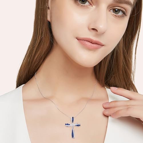 EVER FAITH S925 Silver Princess Cut CZ Infinity Twisted Cross Necklace - color: Blue