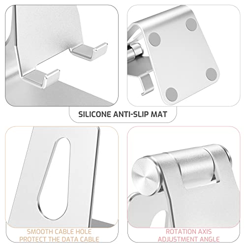 Silver Foldable Aluminum Alloy Cell Phone Holder,Tabletop Metal Phone Stand with Adjustable Angle by Swivel Axis,Smartphone Cradle - color: Silver