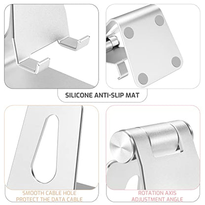 Silver Foldable Aluminum Alloy Cell Phone Holder,Tabletop Metal Phone Stand with Adjustable Angle by Swivel Axis,Smartphone Cradle - color: Silver