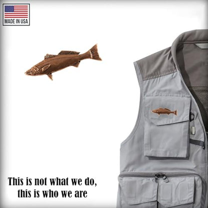 White Seabass Fish Pin, Pewter, Lapel, Hat, Pins, Brooch, Brooches, Jewelry, Gift, Handmade in the USA, 200 Fish Designs Available. S013Z - color: Copper Plated
