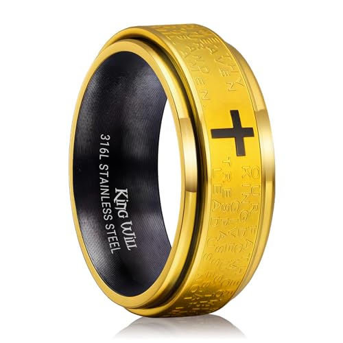 King Will 8mm Black/Gold/Silver Prayer Stainless Steel Ring - color: Gold & Black