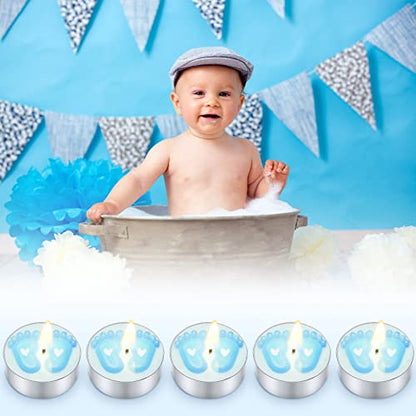 Treela 20 Sets Baby Shower Favor Blue Tea Light Candles Organza Bag Cards - color: Blue