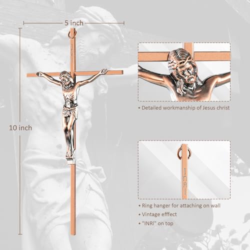ACHIBANG 2 Pack Crucifix Wall Cross – Gold & Copper Catholic Jesus Crosses for Wall, 10" Metal Crucifix Decor for Blessing & Protection - color: 2 Pcs (Gold+Copper)