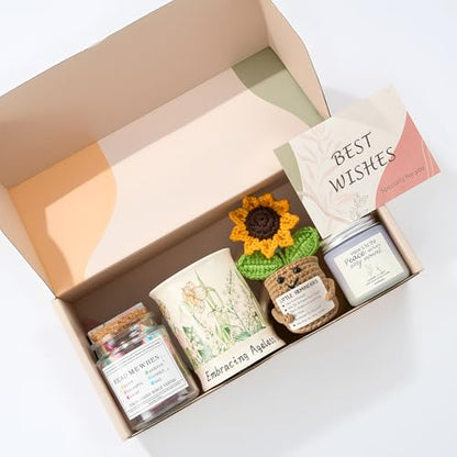 RainVibe Christian Birthday Gift Set for Women - Ceramic Mug, Bible Verse Jar, Scented Candle, Sunflower & Greeting Card - Religious Birthday Gifts for Mom, Friends, Sisters