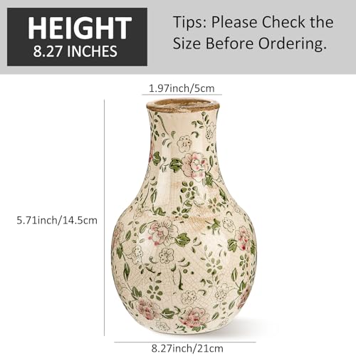 LemonRoad Vintage Ceramic Flower Vase 5.7 Inch Chinoiserie Ice Cracked Glaze Porcelain Vase Rustic Ceramic Large Centerpieces for Home Table Living Room Bookshelf Office(Plum Blossom Style) - style: Plum Blossom Style