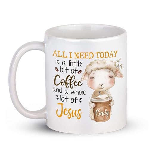 Customized Christian Holiday Ceramic Cup 11oz 15oz, Personalized Unique Name White Tea Cup, Awesome Jesus Lovers Mugs Gifts For Him Her, Custom Cute Lamb Drinking Coffee On Mugs - color: XUA-324-1563-Christian Holiday