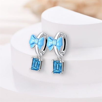 925 Sterling Silver Cute Animal Unique Huggie Hoop Earrings for Women - color: Blue Bow