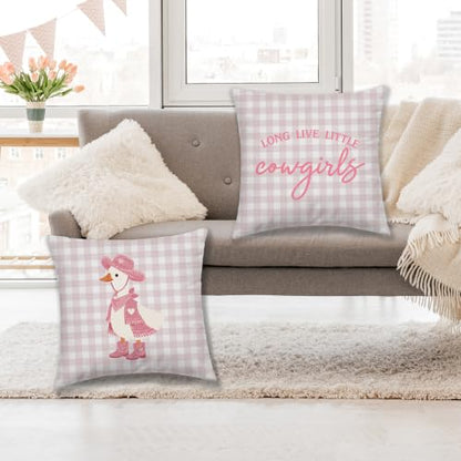 Dibor Pink Western Cowgirl Duck Nursery Throw Pillow Covers 18x18 Set of 2 - color: Cowgirls