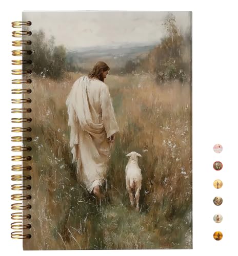 bitCNY Jesus Leaves the 99 Sheep Christian Spiral Notebook, Jesus and Lamb Religious Notebook Journal for Women Church, Christian Gifts for Women, Prayer Journal, 5.5x8.3 Inch - color: Jesus and Lamb 2