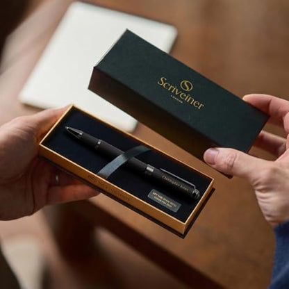 Scriveiner All Black Rollerball Pen - Stunning Luxury All Metal Matt Black Pen, Schmidt Ink Refill, Best Roller Ball Gift Set for Men & Women, Professional, Executive Office, Custom Name Engraving - color: AllBlack (Personalized)