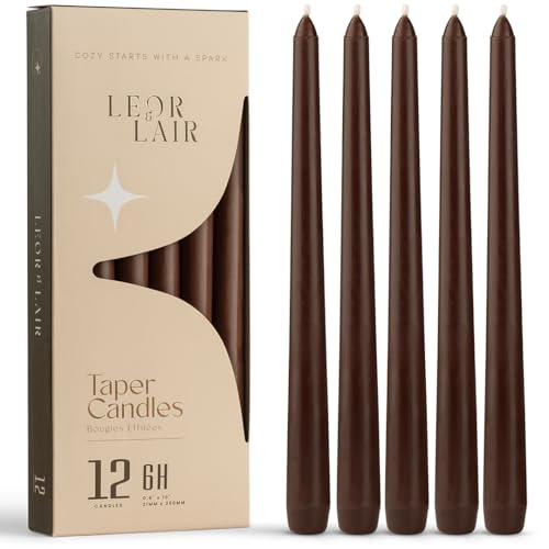 Leor & Lair Brown Taper Candles, 12 Pack, 10" Fall Candlesticks - color: Brown