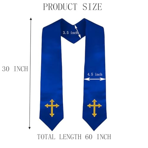 Clergy Stole & Choir Stole with Cross Embroidery 60'' (Pink) - color: Royal Blue