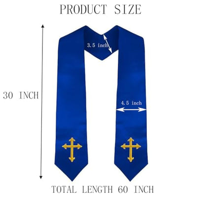 Clergy Stole & Choir Stole with Cross Embroidery 60'' (Pink) - color: Royal Blue