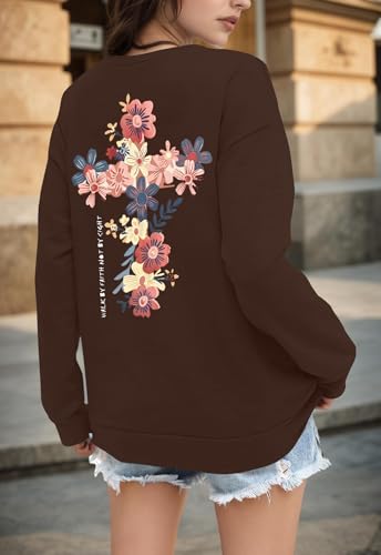 Christian Sweatshirt For Women Jesus Is The Light Print Pullover - color: Brown, size: Small