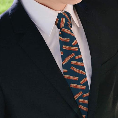 Men's Neckties, Novelty Printed Skinny Tie for Work Casual Party - color: Bacon