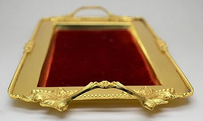 Wedding Ring Tray, Gift Tray, Church Offering Tray with Velvet Inlay (CCG-279) (GOLD PLATED) - color: Gold Plated