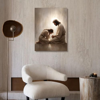 FASWQ Wrapped Canvas Jesus Comforting Woman Christian Wall Art 16x24 in - color: JesusConfession, size: 24"L x 16"W