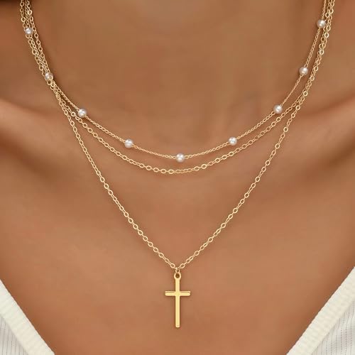 Fesciory Cross Necklace for Women, 14K Gold Plated Rhinestones Jewelry Gift - color: Gold Plated 5