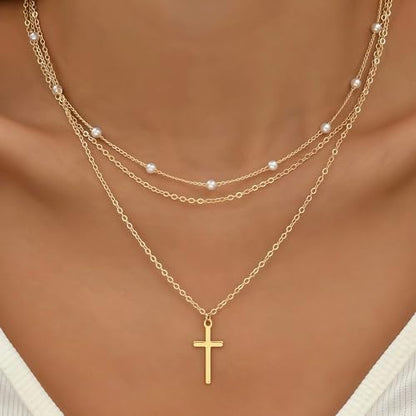 Fesciory Cross Necklace for Women, 14K Gold Plated Rhinestones Jewelry Gift - color: Gold Plated 5