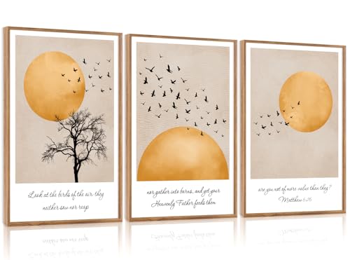 CHDITB 3Pcs Look At The Birds Matthew 6:26 Framed Wall Art 24x36 Inch - color: Matthew 6:26 Look At The Birds Of The Air, size: 24"L x 36"W