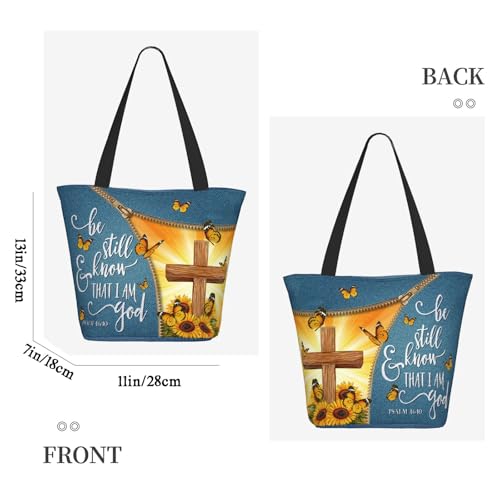 Women's Canvas Tote Bag with Zipper, Large Capacity Shoulder Bag for Work, Travel & Daily Use, Gifts for Mom - color: Be Still and Know That I Am God