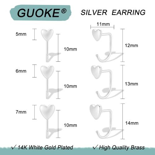 3 Pairs Backless Earrings for Women, Stay Close Half Hoop Earrings - color: Silver-Heart 5/6/7mm