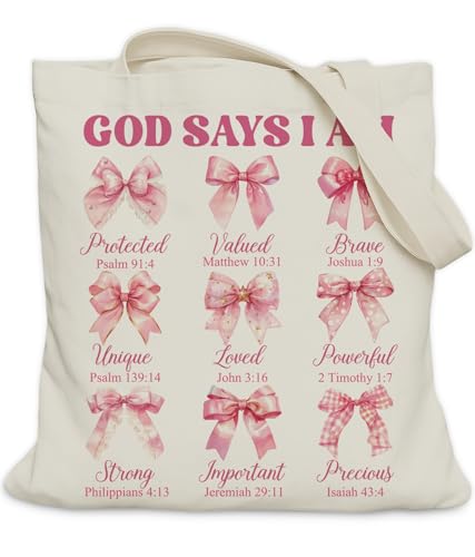 Aesthetic Christian Gifts Tote Bag for Church, Religious Tote Bag for Bible Study, Medium Size with Inner Pocket - color: Pink
