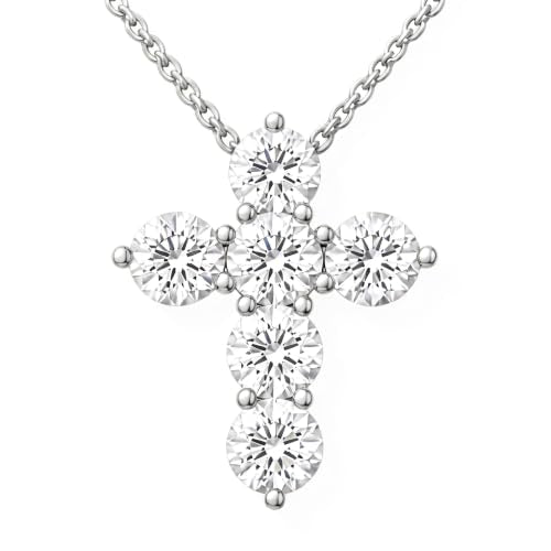 ASHINE Icy Brilliance Cross Pendant Necklace, 20" Adjustable Cable Chain - color: White Gold
