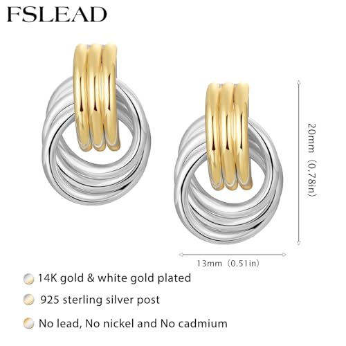 14K Gold Earring Cross Waterdrop Butterfly Heart Knot Earrings for Women Gold Silver Cross Leverback Drop Gold Silver Teardrop Hoop Dangle Earring White Gold Dangle Drop Earring - color: Two Tone-Statement Knot Dangle Earring